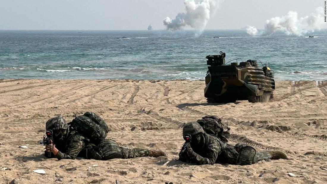 As North Korea ramps up missile tests, US and South Korean troops practice assaulting a beach
