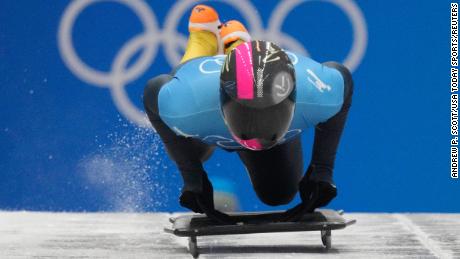 Feb 11, 2022; Yanqing, China; Vladyslav Heraskevych (UKR) competes in mens skeleton heat 3 during the Beijing 2022 Olympic Winter Games at Yanqing Sliding Centre. 