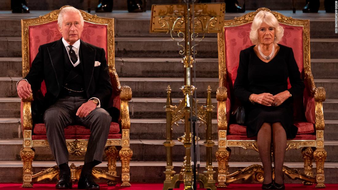 Charles and Camilla take part in an address at London&#39;s Westminster Hall after the death of Queen Elizabeth II in September 2022.