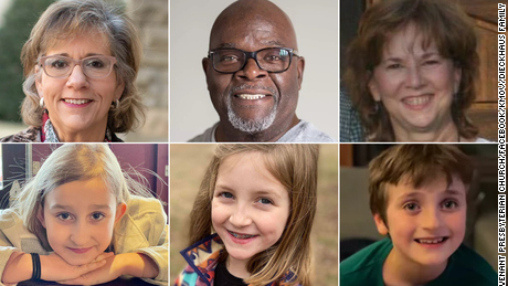 The Covenant School shooting victims (top row) Katherine Koonce, Mike Hill, Cynthia Peak, (bottom row) Evelyn Dieckhaus, Hallie Scruggs and William Kinney.