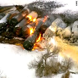 Train carrying ethanol derails in Minnesota, sparking an hourslong fire