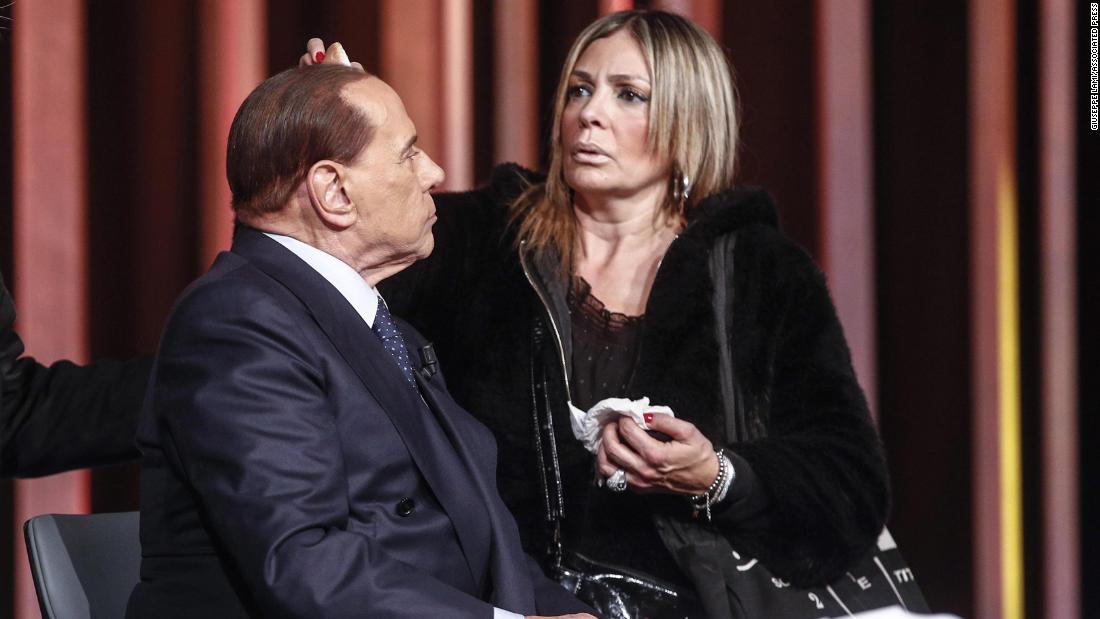 Berlusconi has makeup applied before a television appearance in February 2018.