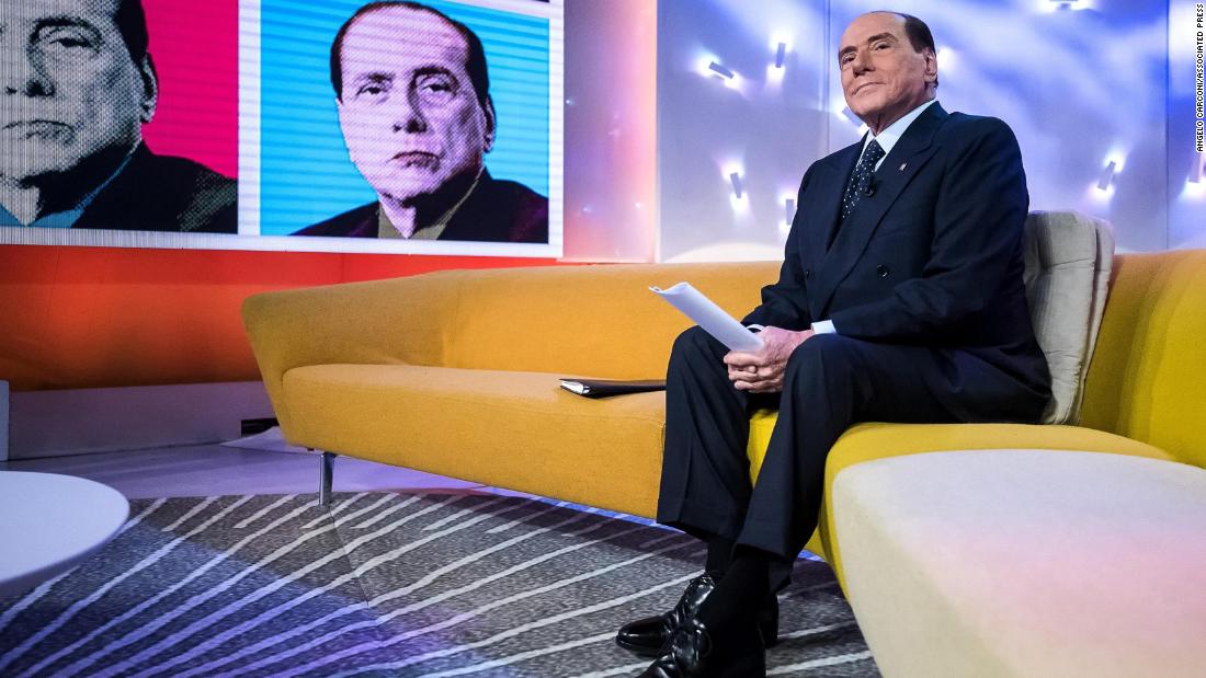 Berlusconi appears on the television program &quot;Tagada&quot; in February 2018.