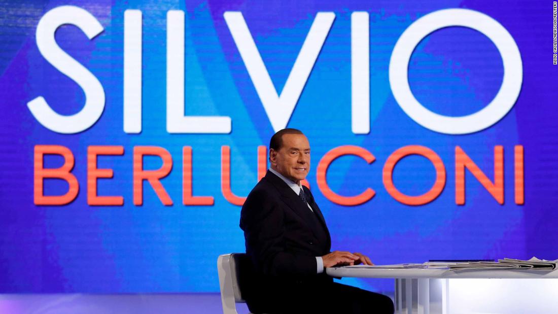 Berlusconi appears on the television talk show &quot;L&#39;aria che tira&quot; in Rome in January 2018.