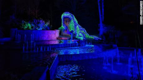 Lights illuminate the Atlanta Botanical Gardens, in this photo taken using Google Pixel 5 Night Sight setting.