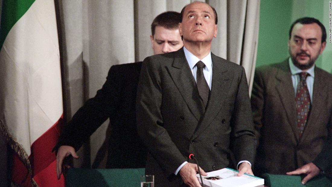 Berlusconi speaks to the press on December 23, 1994, a day after he submitted his resignation to President Oscar Scalfaro. He had lost the support of other political parties.
