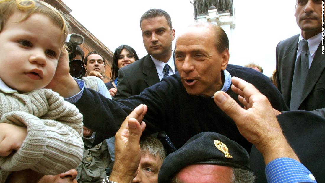 Berlusconi ran for prime minister in 1996 but lost to Romano Prodi. He ran again in 2001 and was elected. Here, he campaigns in Tatanto, Italy, in May 2001.