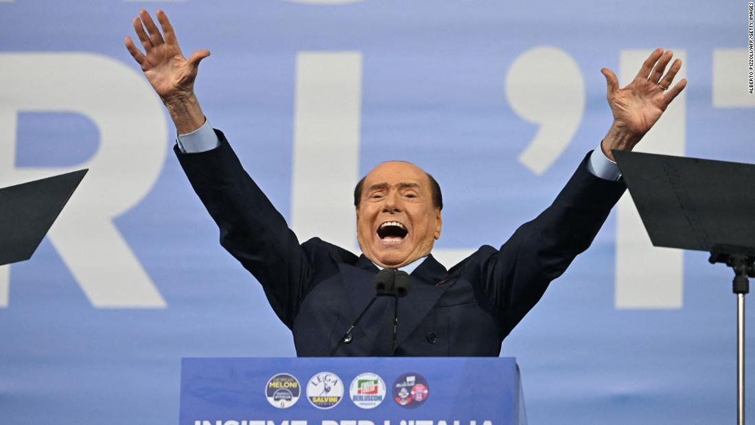 Berlusconi speaks at a rally in September 2022. That month he won a seat in Italy&#39;s Senate, representing the northern municipality of Monza.