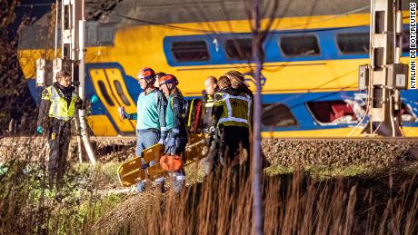 Rescue operations after the derailment of a passenger train in Voorschoten, the Netherlands, on April 4.