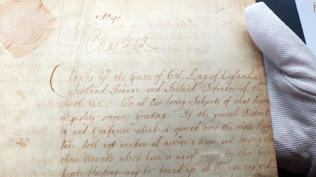 ‘Milestone’ document that made Charles II King to be auctioned