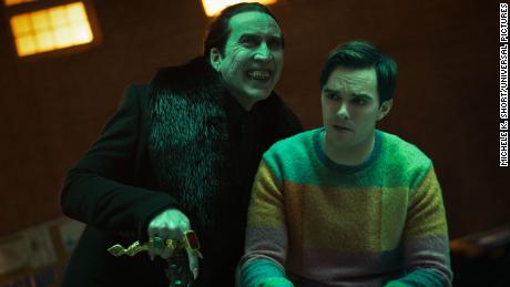 Dracula (Nicolas Cage) and Renfield (Nicholas Hoult) in &quot;Renfield.&quot;