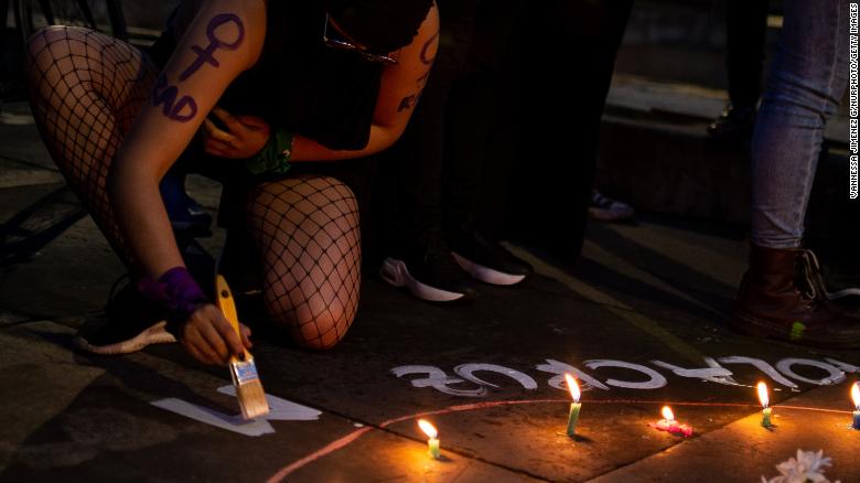 A group of women from different feminist collectives meet in Bogota to commemorate the International Day of Non-Violence against Women on November 25, 2020.