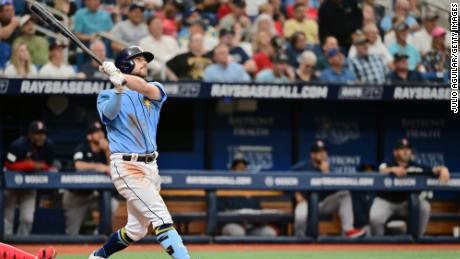 Brandon Lowe hit a huge home run in the seventh inning against the Boston Red Sox.