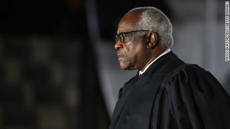 WASHINGTON, DC - OCTOBER 26: Supreme Court Associate Justice Clarence Thomas attends the ceremonial swearing-in ceremony for Amy Coney Barrett to be the U.S. Supreme Court Associate Justice on the South Lawn of the White House October 26, 2020 in Washington, DC. The Senate confirmed Barrett&#39;s nomination to the Supreme Court today by a vote of 52-48. (Photo by Tasos Katopodis/Getty Images)