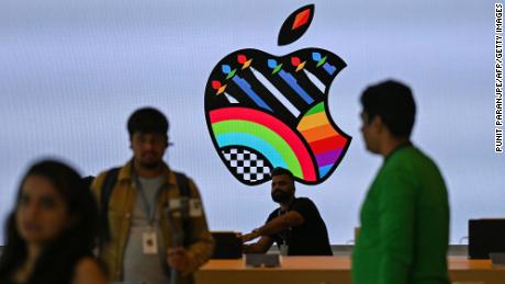 A media preview held at Apple&#39;s retail store on the eve of its opening in Mumbai in April. The iPhone maker opened its first physical stores in the country last week.