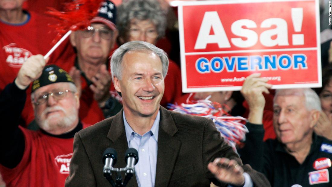 Hutchinson is greeted at a rally in Highfill, Arkansas, in November 2006. He lost the election that year to Democrat Mike Beebe.