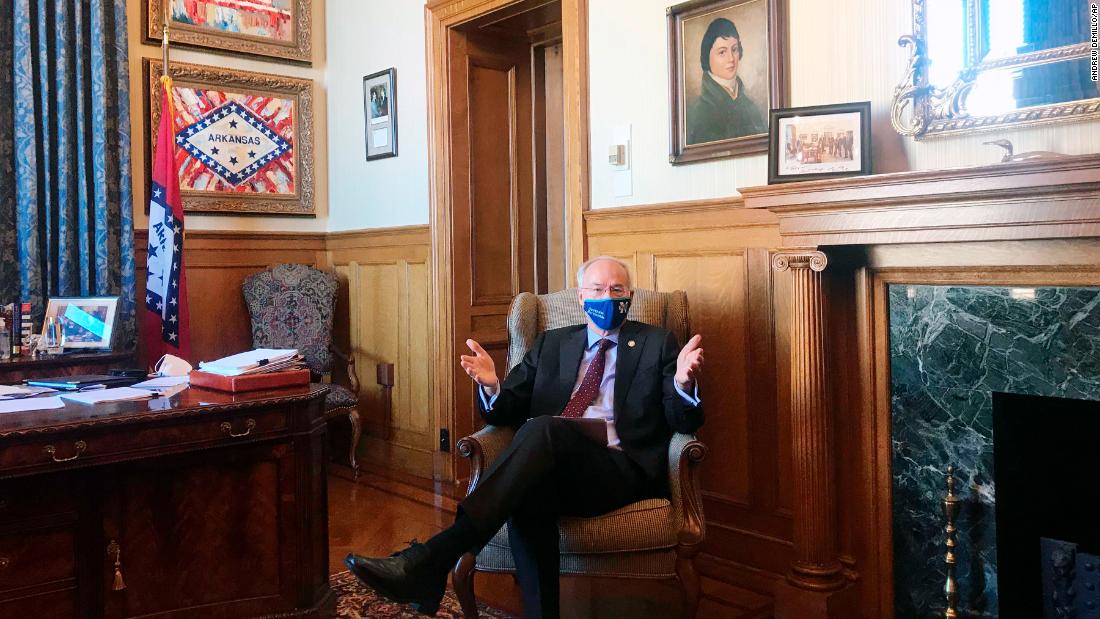 Hutchinson speaks in his office in Little Rock in January 2021. In what may differentiate him from other Republican candidates, Hutchinson as governor did not downplay the coronavirus when the pandemic hit the United States. He encouraged his constituents to get the vaccine but objected to the Biden administration&#39;s vaccine mandates. While he approved a statewide ban on face mask mandates, he later said he regretted doing so.