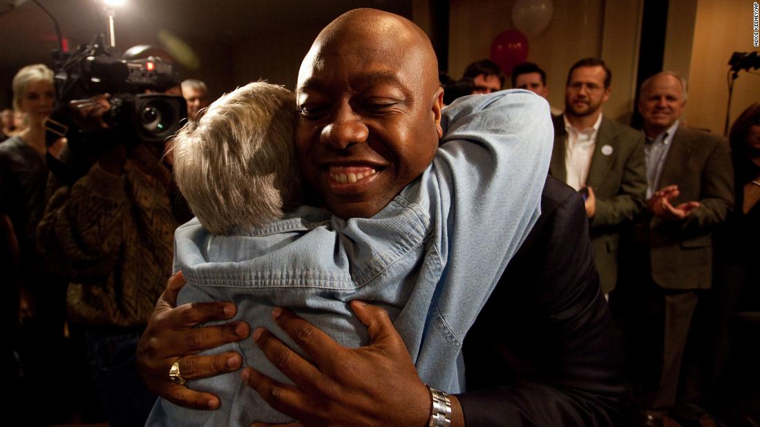 Scott celebrates after he defeated Democrat Ben Frasier to win a US House seat in November 2010. With his victory, Scott became the first Black Republican from South Carolina to be elected to Congress since Reconstruction.
