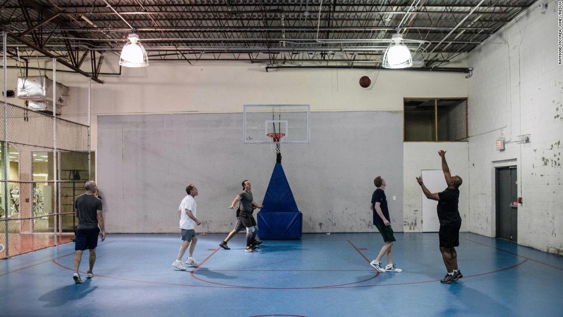 Scott plays basketball at a gym in Goose Creek, South Carolina, in January 2018.