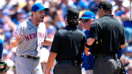 New York Mets pitcher Max Scherzer was ejected from the game against the Los Angeles Dodgers.