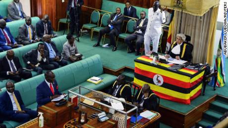 Uganda&#39;s Speaker Anita Annet Among leads the session during the proposal of the Anti-Homosexuality bill in the Parliament in Kampala, Uganda March 9.