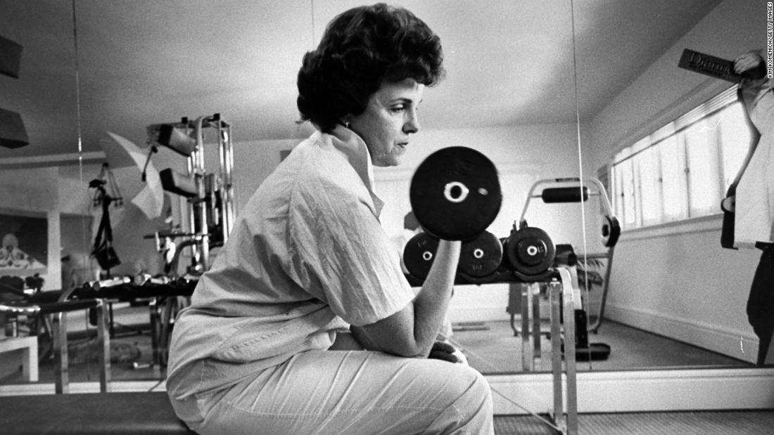 Feinstein works out in her home gym in 1990. She ran an unsuccessful bid for governor of California that year.