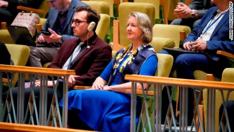 Elizabeth Whelan sits in the gallery during Monday&#39;s meeting of the UN Security Council.