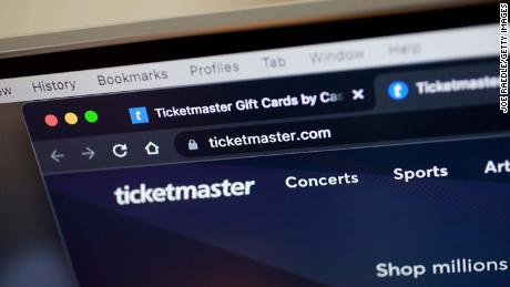 A Ticketmaster website is shown on a computer screen