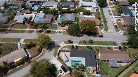 In this aerial view, homes sit on lots in a neighborhood on April 20, 2023 in Cutler Bay, Florida. 