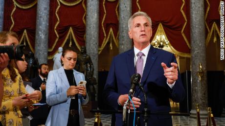 Speaker Kevin McCarthy speaks to the media at the US Capitol on April 26, 2023.