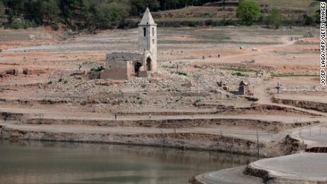 The Sau Reservoir in Catalonia, Spain. One of the country&#39;s worst droughts in 50 years has left reservoirs at very low levels.
