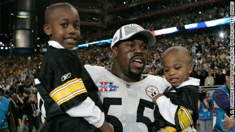 Joey Porter with his sons Joey Jr. and Jacob after winning the Super Bowl.
