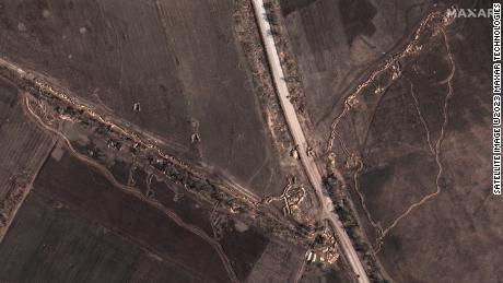 Satellite images showing defensive trenches in the Zaporizhzhia region.