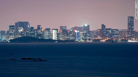 The Chinese mainland city of Xiamen, as viewed from Taiwan&#39;s Kinmen islands at dusk. 
