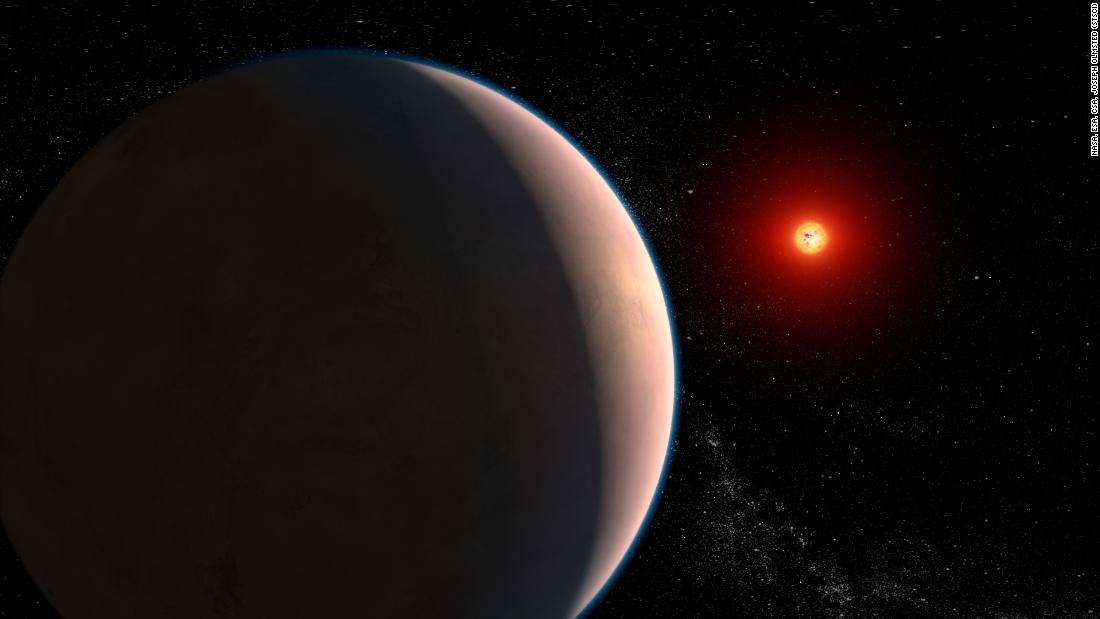 This artist&#39;s illustration depicts the rocky exoplanet GJ 486 b, which orbits a red dwarf star located 26 light-years away from Earth. Astronomers have detected hints of water vapor in the system, but they can&#39;t be sure if it signifies a planetary atmosphere or if it&#39;s part of the star.