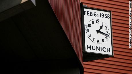 The Munich Clock at Old Trafford is frozen at the time the plane crashed.