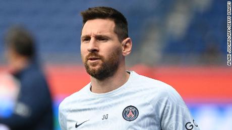 Lionel Messi warms up prior to PSG&#39;s Ligue 1 defeat to FC Lorient at the Parc des Princes on April 30.