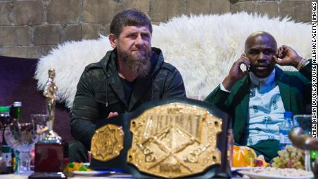 Kadyrov sits with Mayweather Jr..