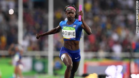 Bowie competes in the 4x100-meter relay at the Rio Olympics. 