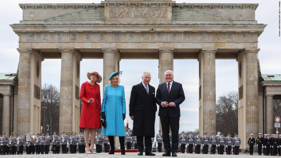 Charles and Camilla are flanked by German President Frank-Walter Steinmeier and his wife, Elke Büdenbender, at Berlin&#39;s Brandenburg Gate in March 2023. The King spent three days in Germany for what was &lt;a href=&quot;https://www.cnn.com/2023/03/29/europe/gallery/king-charles-visits-germany/index.html&quot; target=&quot;_blank&quot;&gt;his first overseas state visit as monarch&lt;/a&gt;.