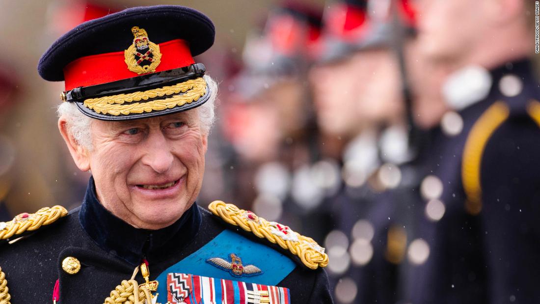 The King attends the 200th Sovereign&#39;s Parade at the Royal Military Academy Sandhurst in April 2023.