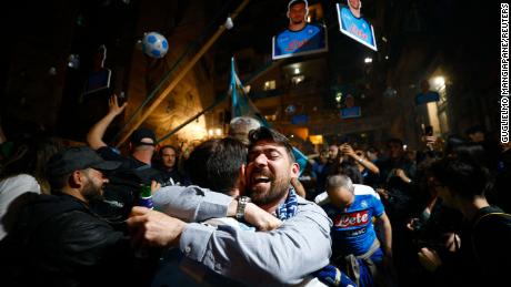Napoli fans celebrate the equalizer in the streets of Naples. 