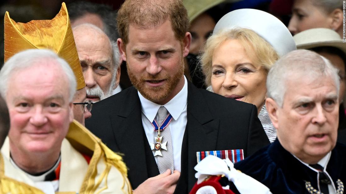 Prince Harry leaves Westminster Abbey after the ceremony. He did not join members of his family to ride in an impressive procession back to the palace. Instead, he got into a car alone and departed the abbey shortly after the service had ended.