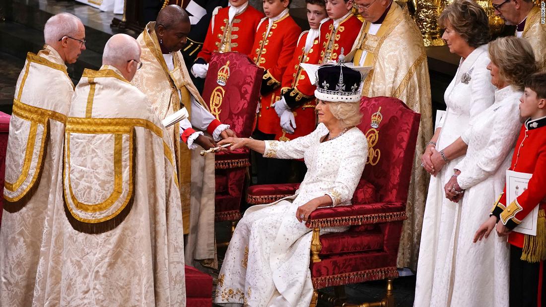 Camilla wears the Queen Mary&#39;s Crown during a &lt;a href=&quot;http://www.cnn.com/2023/05/06/uk/gallery/coronation-king-charles/index.html&quot; target=&quot;_blank&quot;&gt;coronation ceremony&lt;/a&gt; that took place at Westminster Abbey in May 2023.