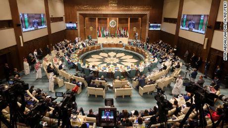 The opening session of the meeting of Arab foreign ministers at the Arab League Headquarters, to discuss the Sudan and Syrian situations, in Cairo, Egypt on May 7, 2023. 
