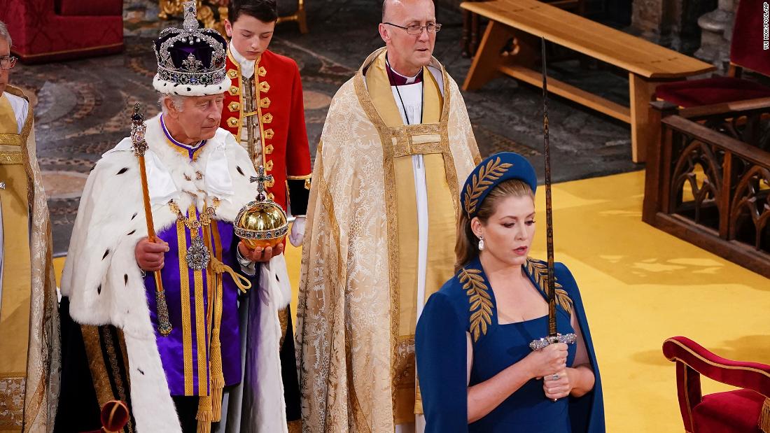 British lawmaker Penny Mordaunt carries the Sword of State during the coronation. She was involved in the ceremony because as the current Leader of the House of Commons, she is also the Lord President of the Privy Council — a body formed of senior politicians who act as the monarch&#39;s official advisers.