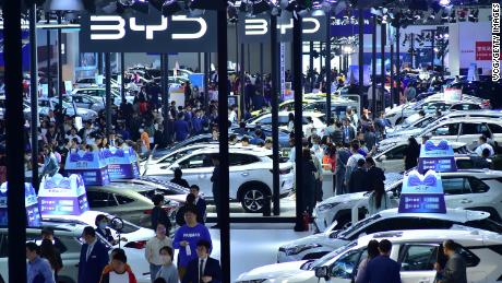 BYD&#39;s booth at the 2023 Shenyang International Auto Show on May 3, 2023 in northeastern China