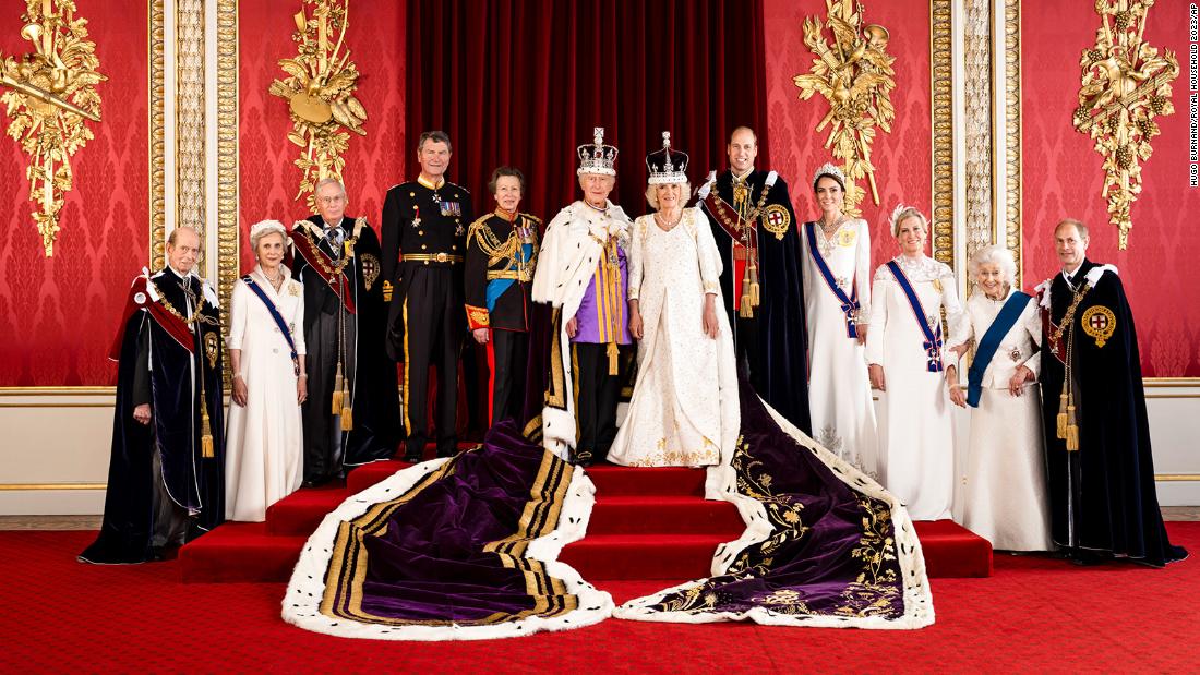 The King and Queen pose for a portrait flanked by &quot;working royals&quot; — members of the family who carry out official duties on behalf of the monarch.