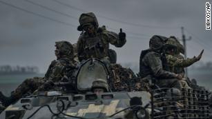 Ukrainian servicemen ride towards frontline positions near Vuhledar, Donetsk region, Ukraine, Monday, May 1, 2023. 