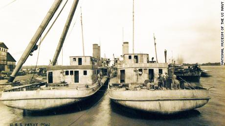 The USS Panay, at right, of the US Navy&#39;s Yangtze River Patrol is shown in Shanghai, China, in 1928.